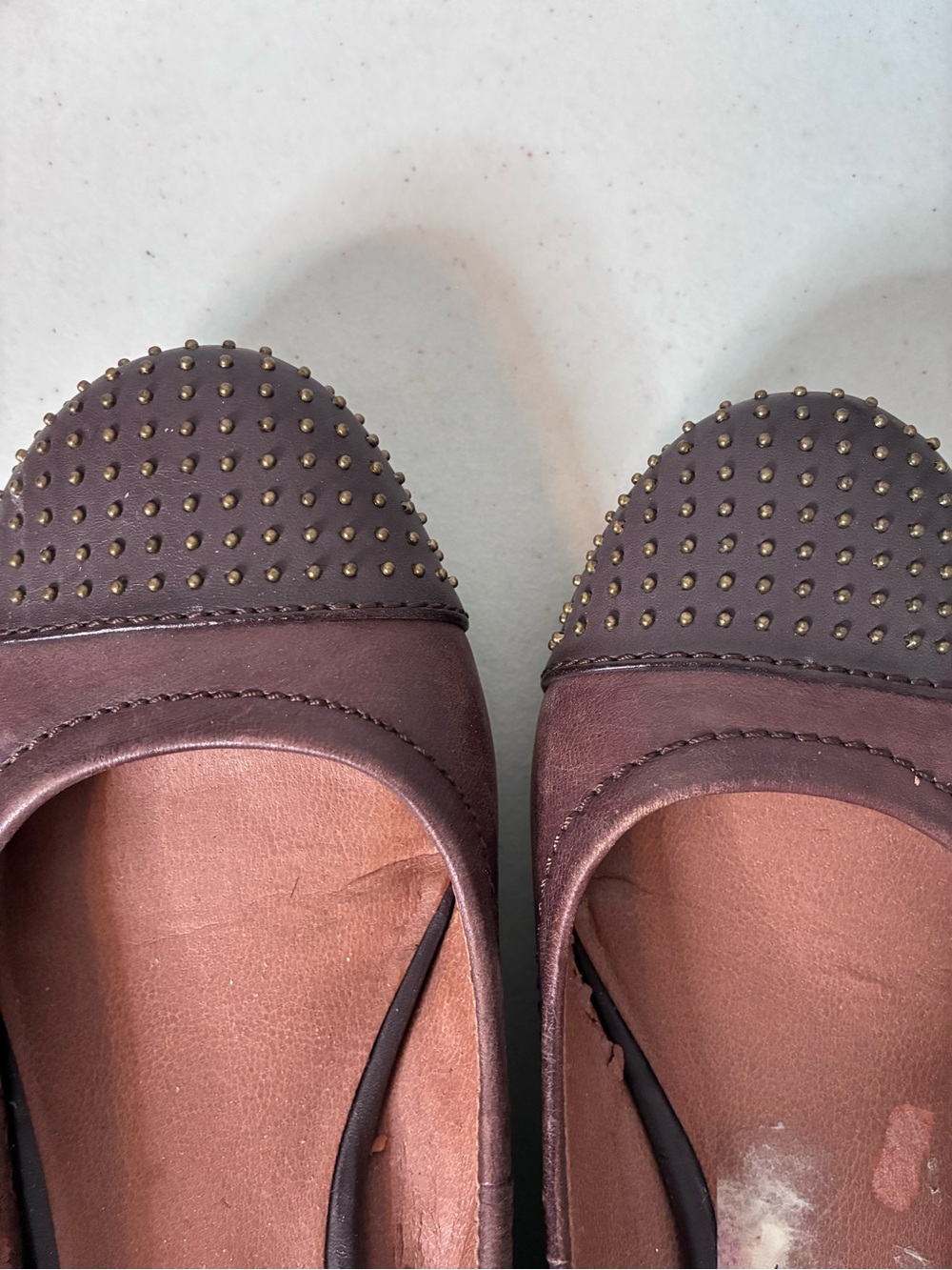 Lucky Brand Brown Leather Studded Cap Toe Ballet Flats Women’s Slip On Shoes - Picture 7 of 7